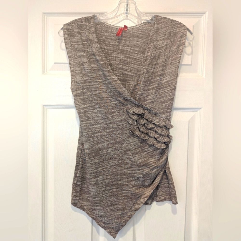 Anthropology One September Brown Wrapped Rushed Sleeveless Shirt Top Tank Boho P